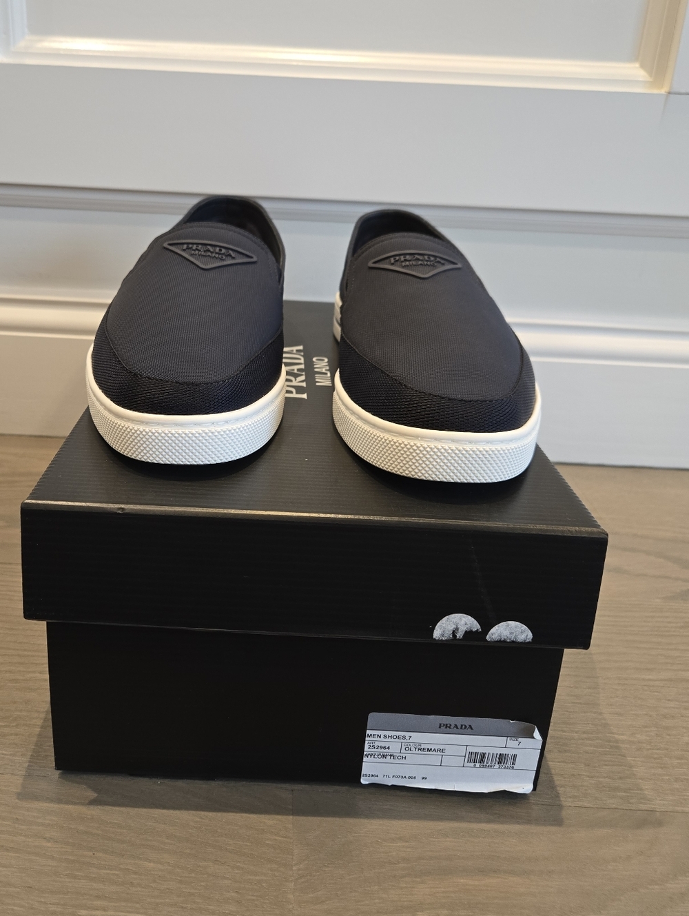 $1,020 PRADA Triangle Logo Slip-On Nylon Blue Sneakers UK 7 US 8 EU 41 BNIB - Picture 6 of 9